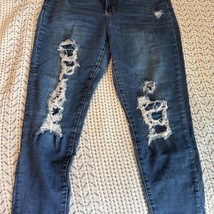 No Boundaries Women's Dark Blue Ripped Skinny Jeans